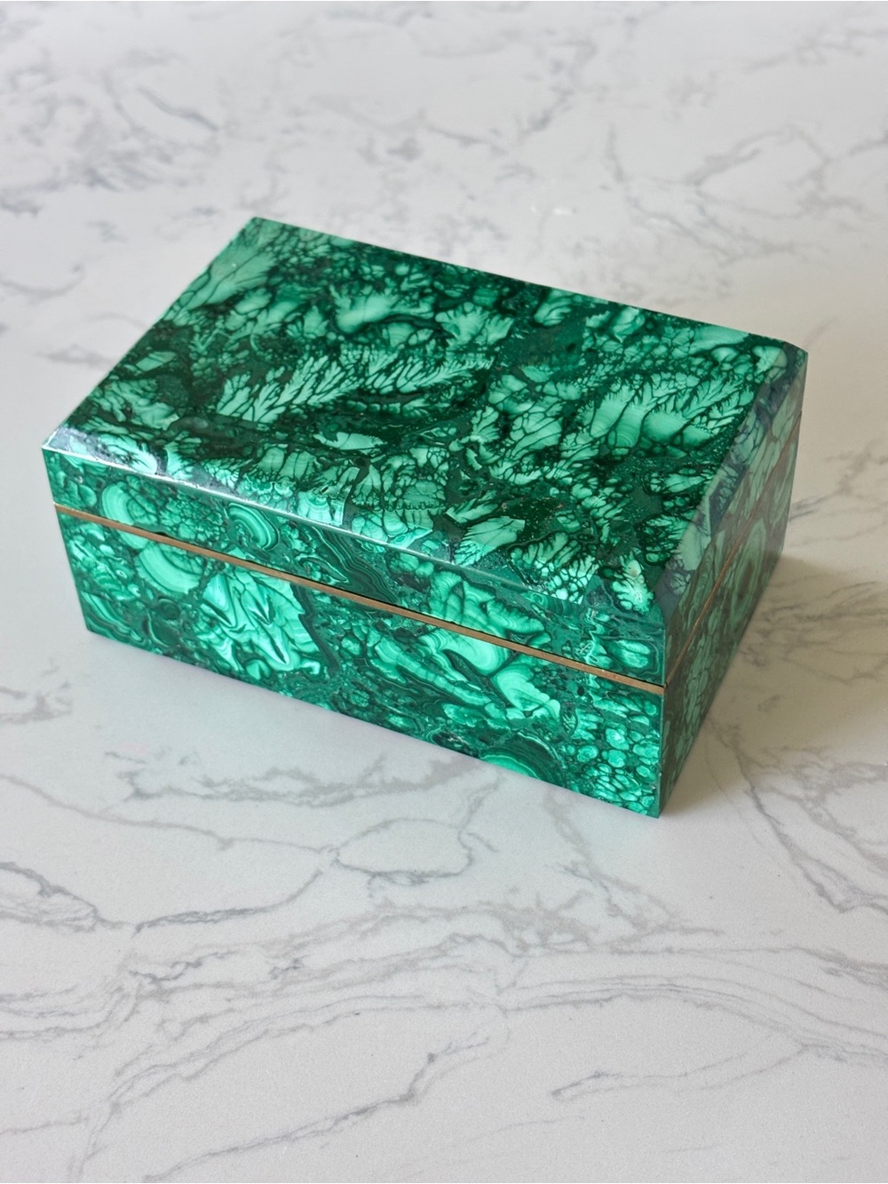 Vintage Malachite Stone Handcrafted Trinket Box - Picture 6 of 13